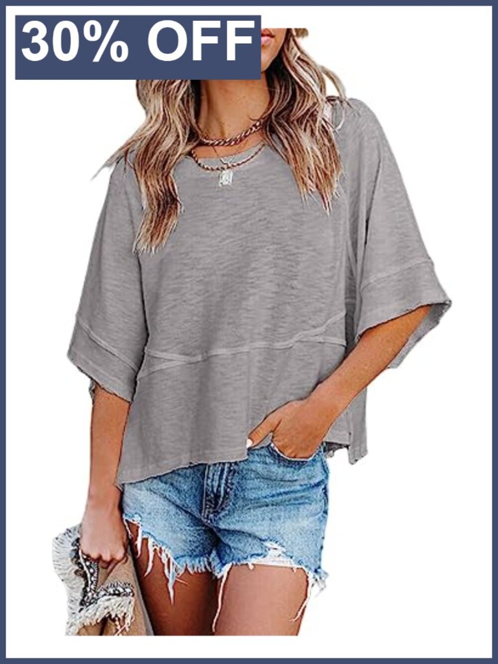 Sovelen Women's Cotton Blend 3/4 Sleeve Casual T-Shirt Loose Fit